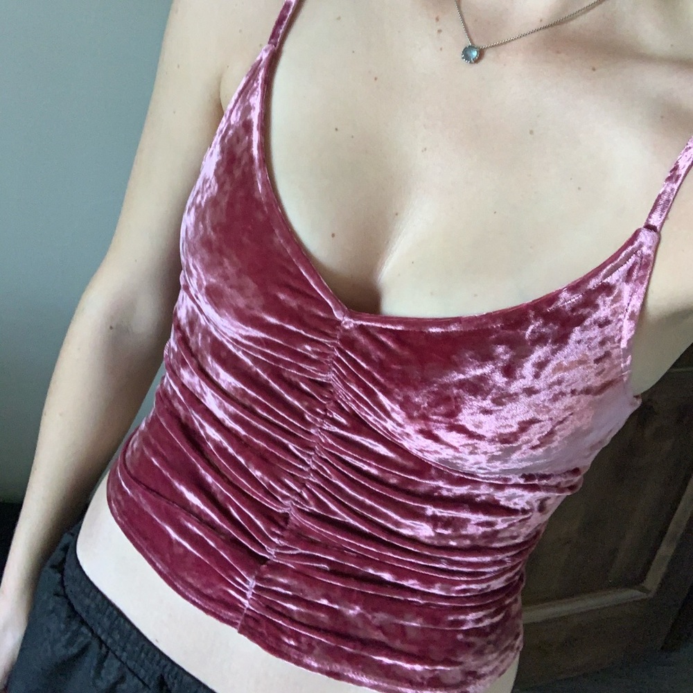 Urban Outfitters Pink Cropped Velvet Tank